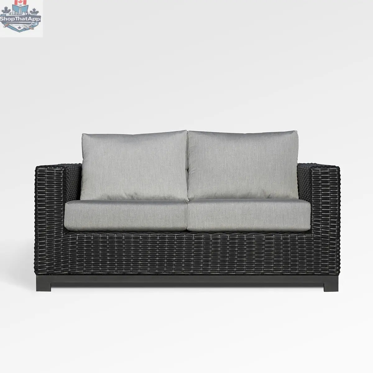 Enclover Trillium loveseat with Sunbrella® cushions, stylish outdoor seating with comfortable, durable fabric in a modern design.