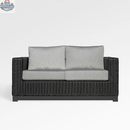 Enclover Trillium loveseat with Sunbrella® cushions, stylish outdoor seating with comfortable, durable fabric in a modern design.