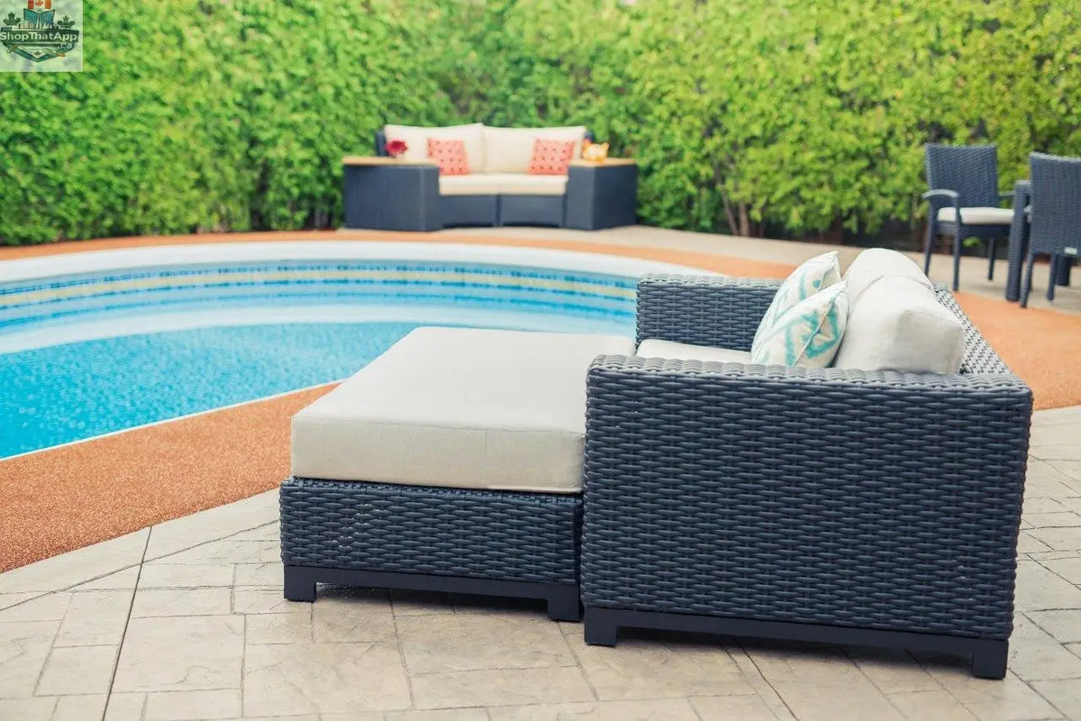 Enclover Trillium outdoor ottoman with Sunbrella cushion, stylish and durable for outdoor relaxation and comfort.