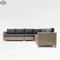 Enclover olive sectional sofa with Sunbrella Spectrum Carbon cushions, designed for six-seat comfort, featuring a modern sectional layout.