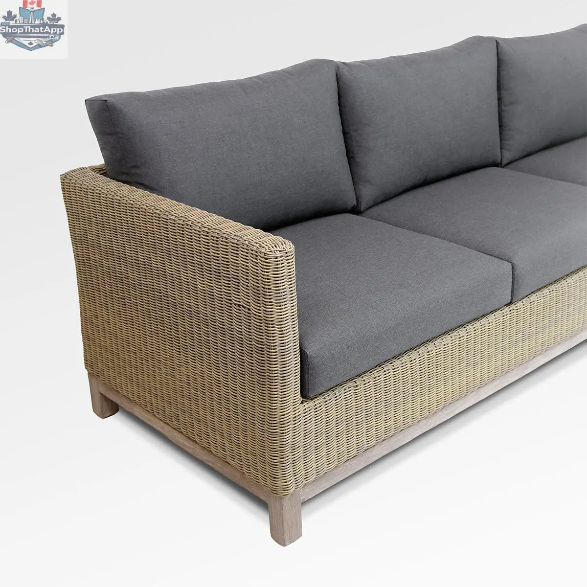 Olive-colored Enclover sectional sofa with Sunbrella cushions designed for six-seat comfort, featuring plush seating and stylish upholstery.