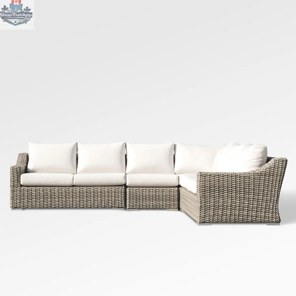 Enclover Tulip sectional sofa with 6 seats and Sunbrella® cushions, shown from the front in a contemporary living room setting.