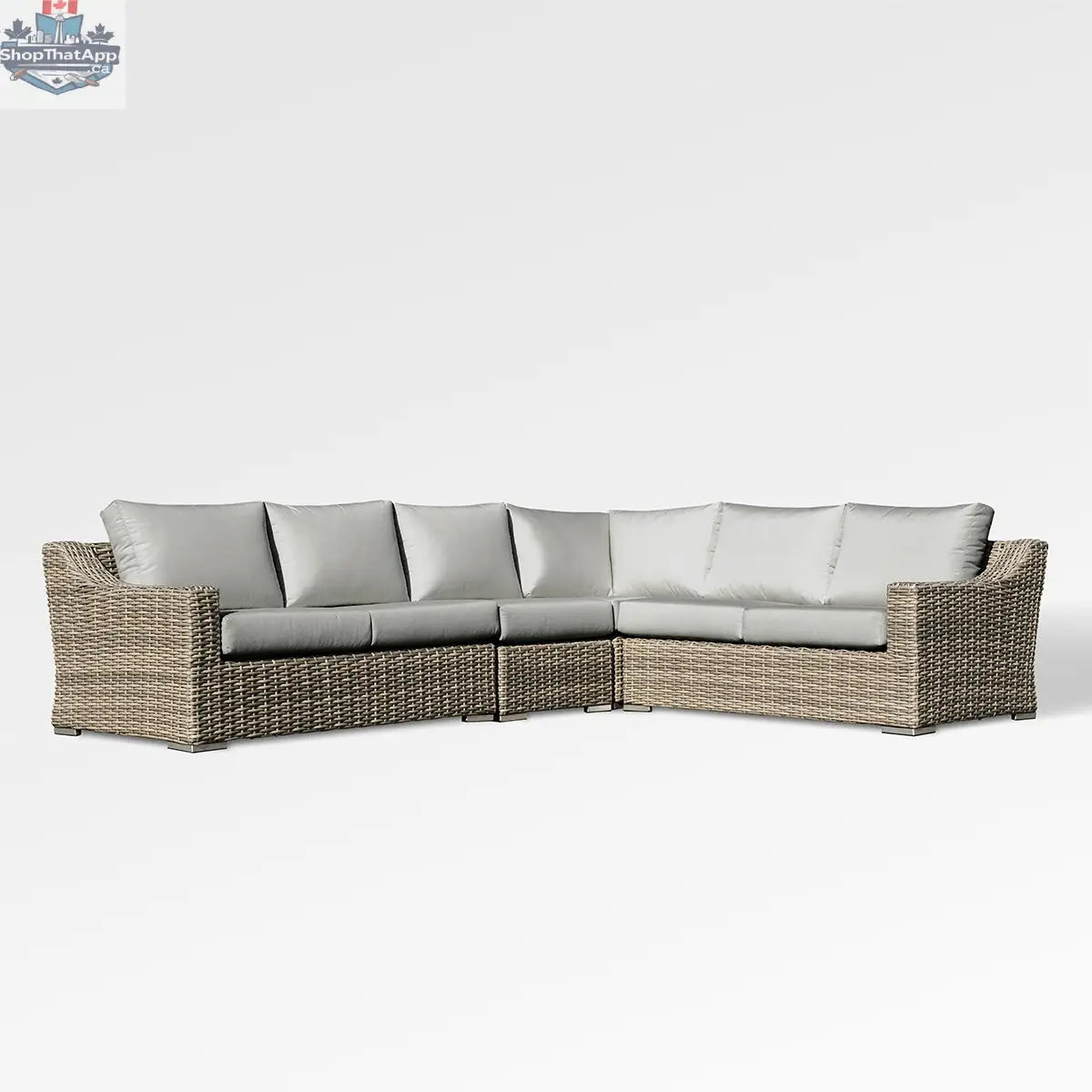 Enclover Tulip sectional sofa with six seats and Sunbrella® cushions, featuring a modern design and plush seating.