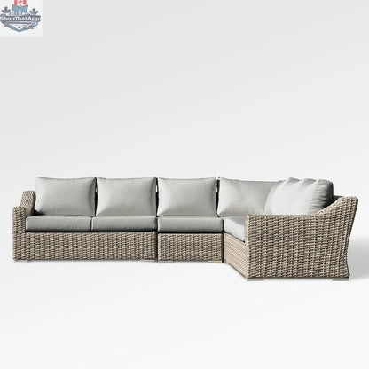 Enclover Tulip sectional sofa with six seats and Sunbrella® cushions, showcasing a modern design and comfortable seating arrangement.