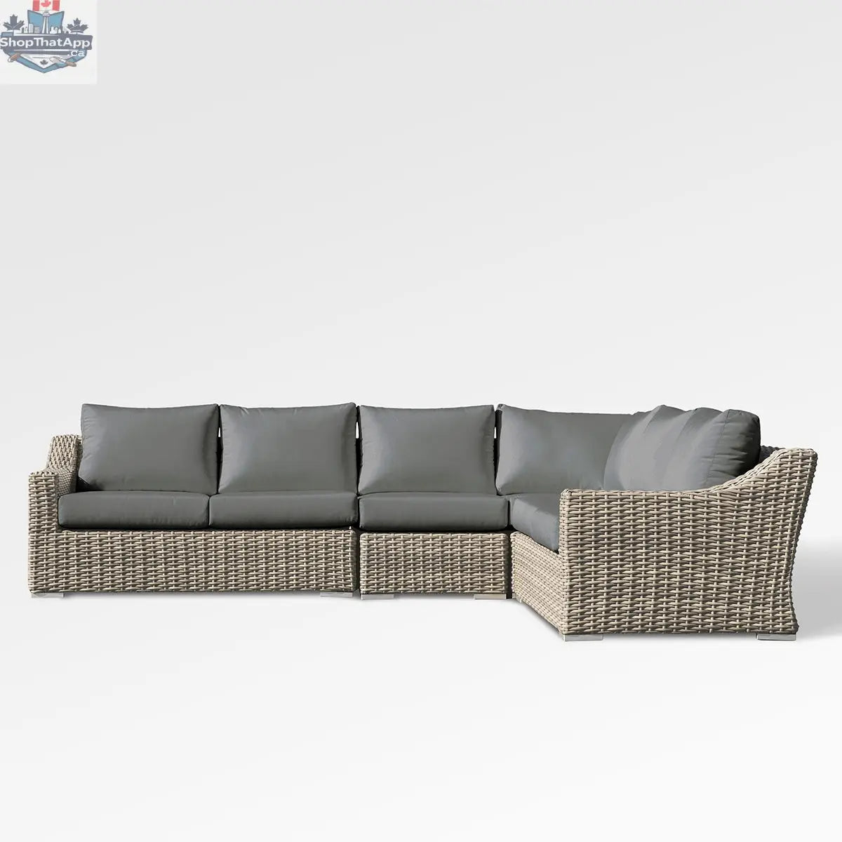 Enclover Tulip sectional sofa with six seats and Sunbrella cushions, featuring a modern design and comfortable seating arrangement.