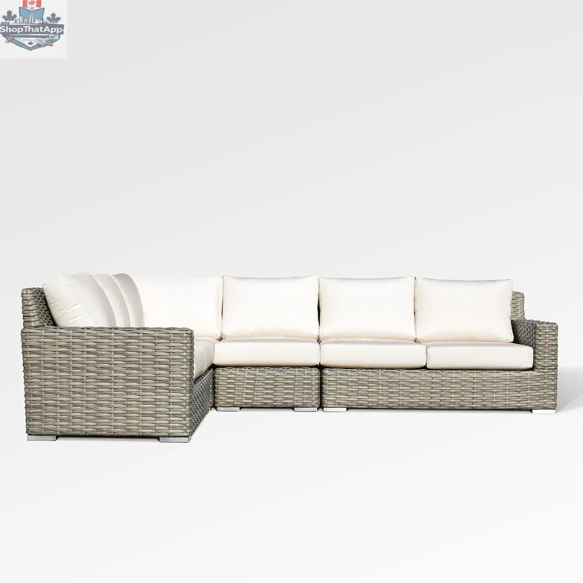Enclover Jasmine sectional sofa with Sunbrella canvas cushions, showcasing plush seating and stylish design in a modern living room.