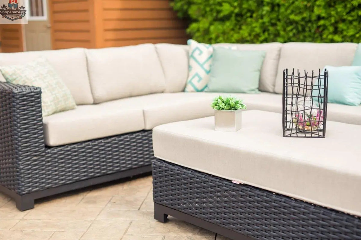 Enclover Trillium 6-seat sectional with durable Sunbrella cushions, showcasing plush seating and stylish outdoor furniture design.