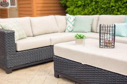 Enclover Trillium 6-seat sectional with durable Sunbrella cushions, showcasing plush seating and stylish outdoor furniture design.