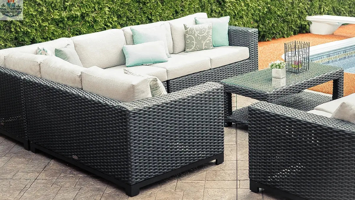 Enclover Trillium 6-seat sectional with durable Sunbrella cushions, outdoor furniture set for comfortable lounging.