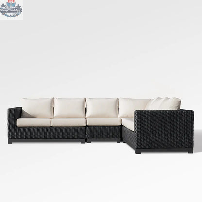 Enclover Trillium 6-seat sectional with durable Sunbrella cushions, showcasing comfortable outdoor seating and modern design.