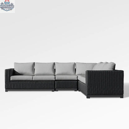 Enclover Trillium 6-seat sectional with durable Sunbrella cushions, showcasing comfortable outdoor furniture with a modern design.