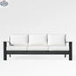 Magnolia black aluminum sofa set by Enclover with white Sunbrella® cushions, featuring sleek modern design and comfortable seating.
