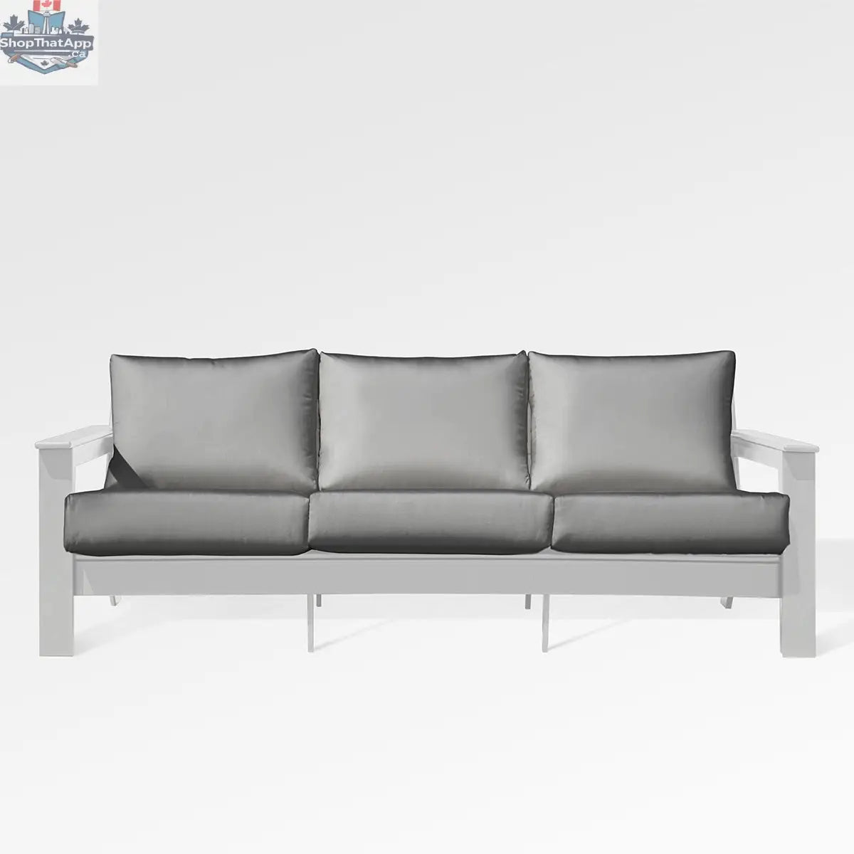 Enclover Hickory outdoor sofa with white Sunbrella cushion, stylish patio seating for outdoor comfort and relaxation.