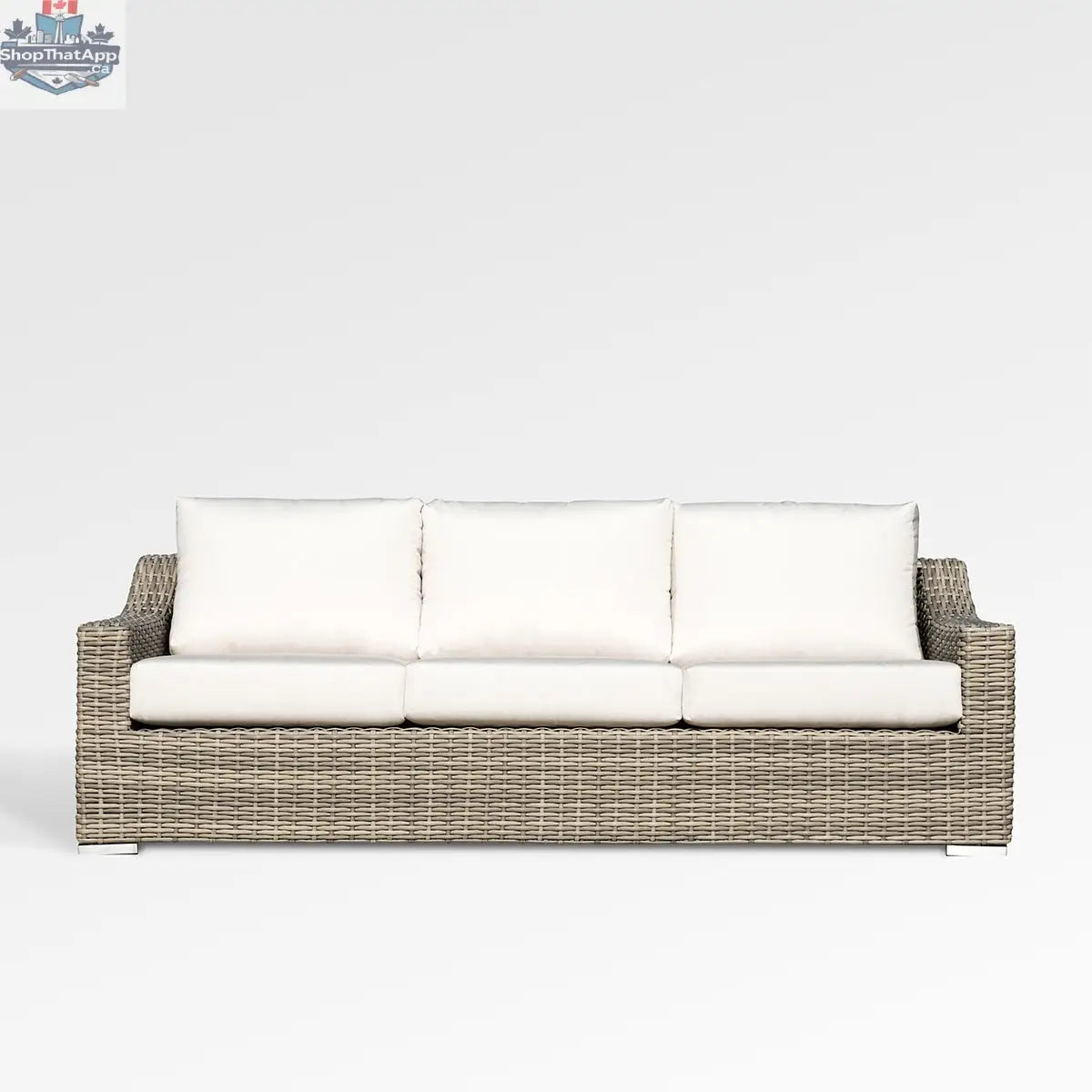 Enclover Tulip outdoor sofa with Sunbrella cushions, featuring a modern design and plush seating for outdoor comfort