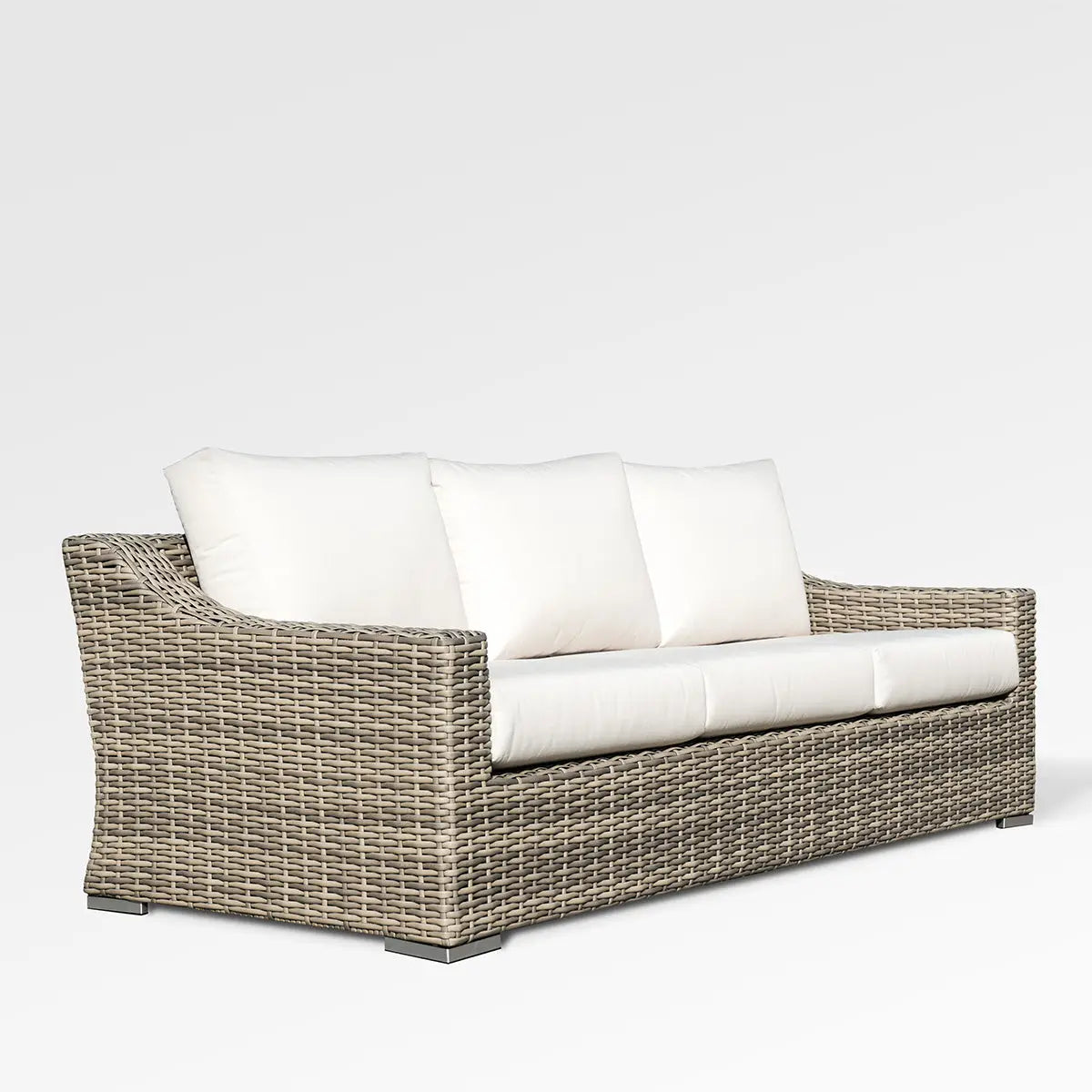 Enclover Tulip outdoor sofa with Sunbrella cushions, stylish and comfortable seating for outdoor relaxation.