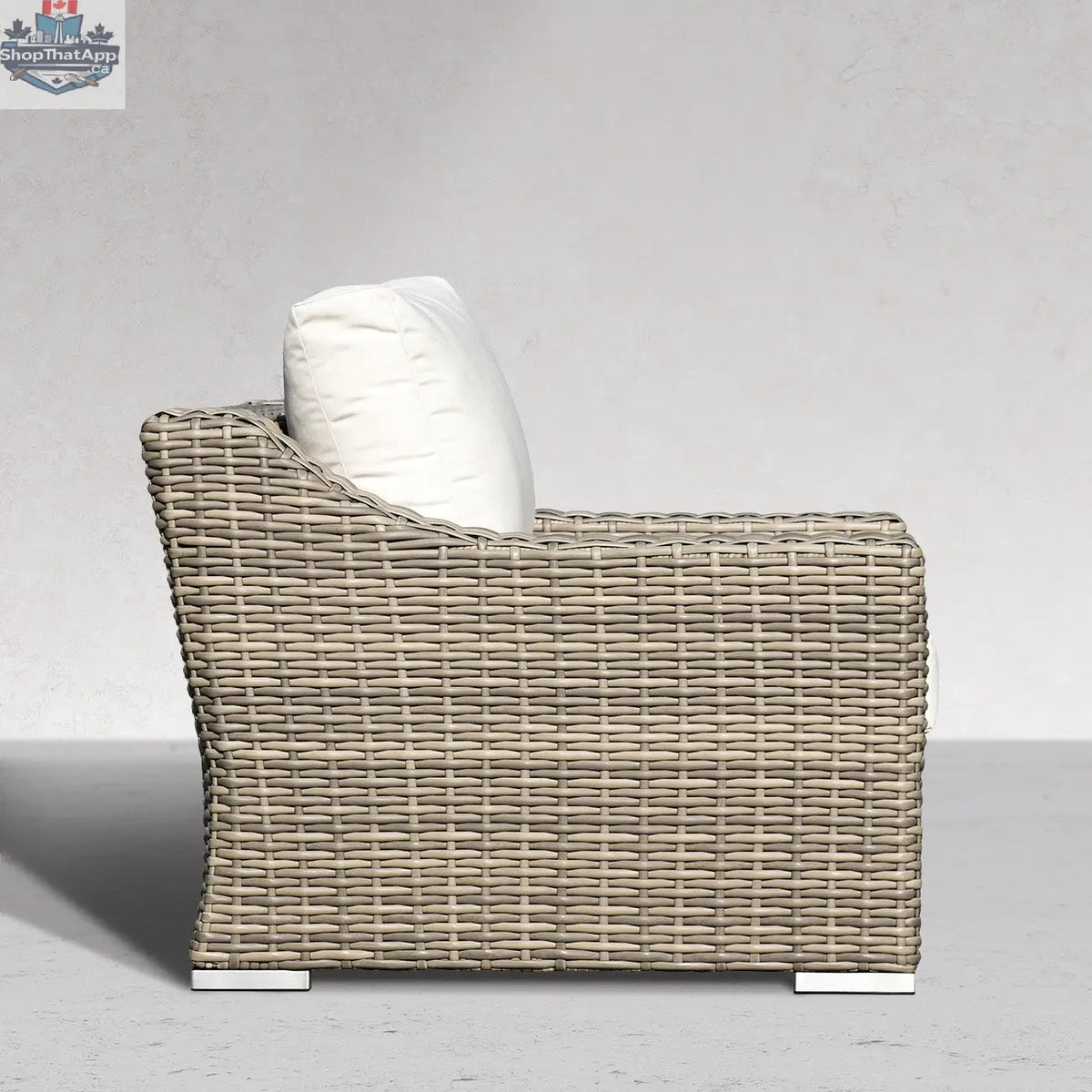 Enclover Tulip outdoor sofa with Sunbrella cushions, stylish and comfortable seating for outdoor relaxation and entertaining.