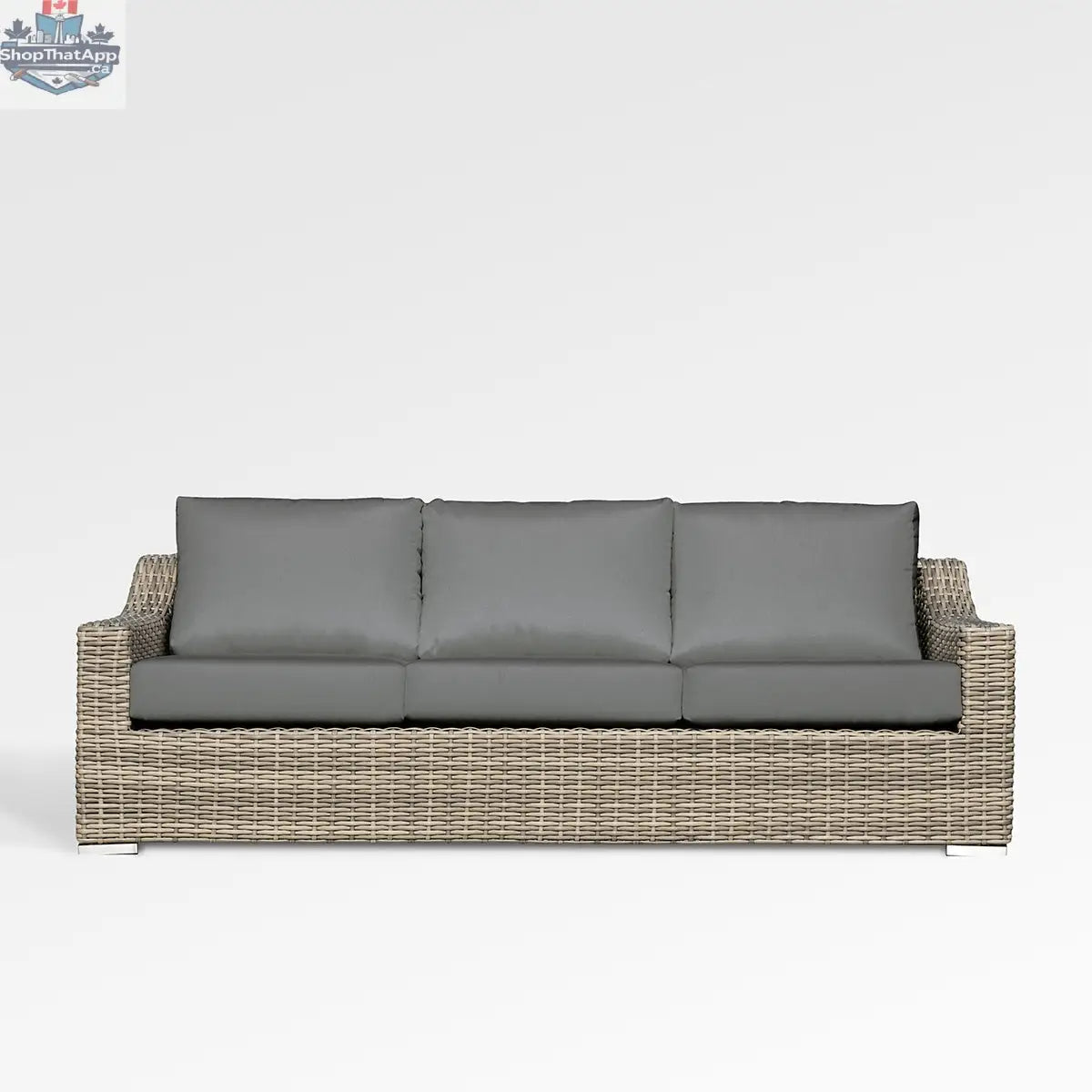 Enclover Tulip sofa with Sunbrella cushions, showcasing outdoor comfortable seating with stylish design and plush cushions.