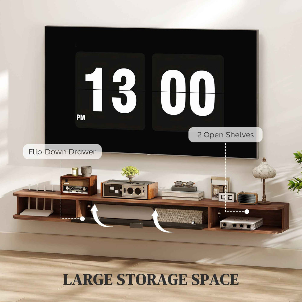Lennox Floating TV Stand for TVs up to 75" with Flip Drawer-Walnut