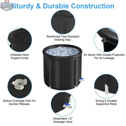 Large ice bath tub for adults with cover, portable cold plunge tub, 33x33x30 inches, includes 3-step folding ladder, sturdy and spacious.
