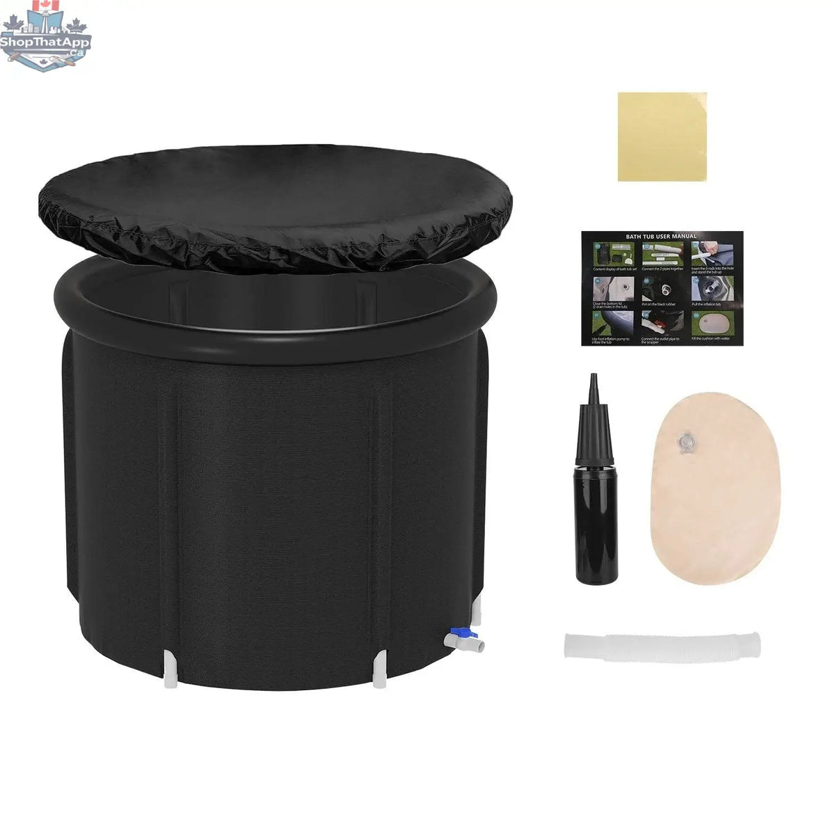 Large ice bath tub with cover for adults, portable cold plunge with ladder, 33x33x30 inches, sturdy and suitable for athlete recovery.
