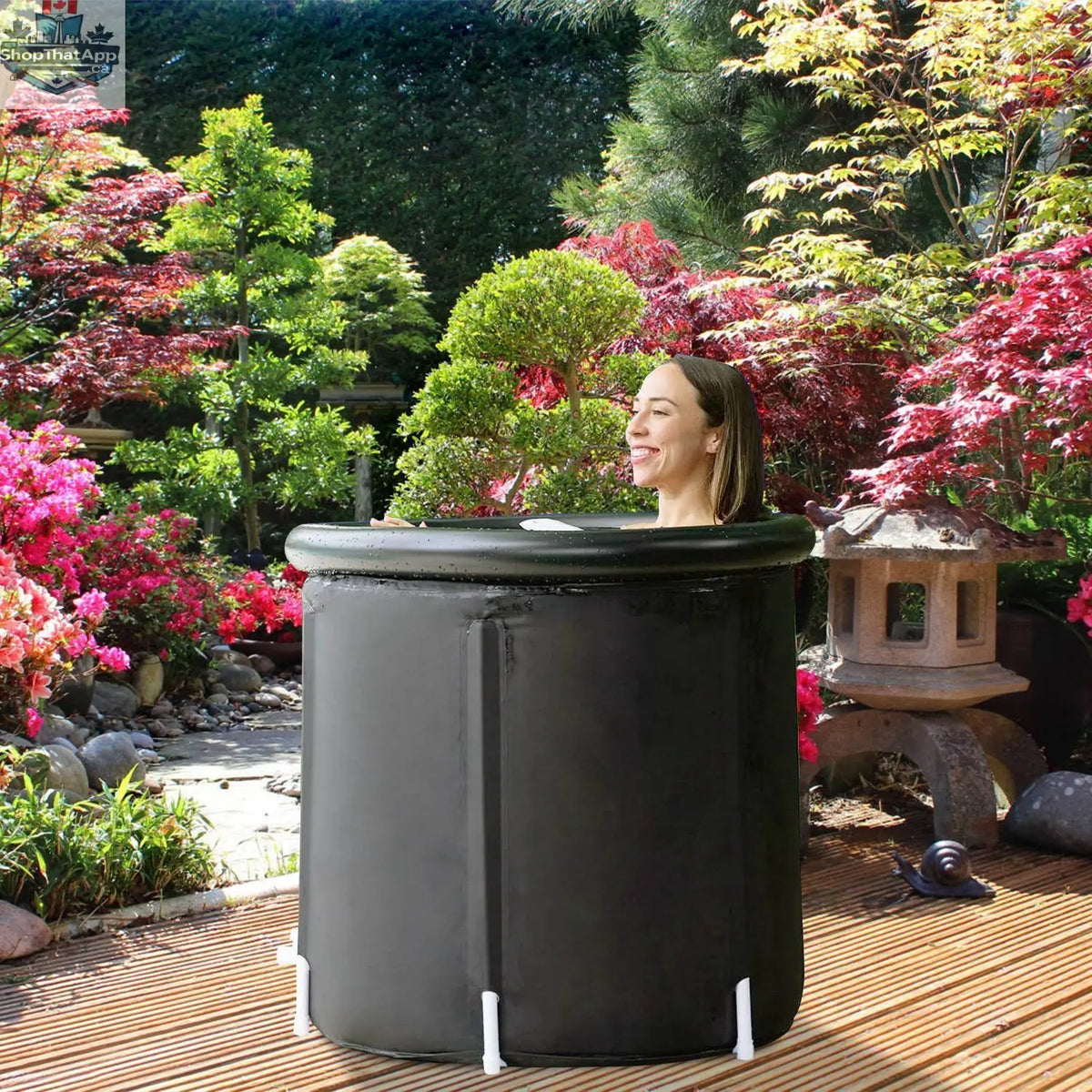 Large size EX-STOCK Canada ice bath tub with cover, portable cold plunge tub, folding ladder, ideal for athlete recovery, 33x33x30 inches