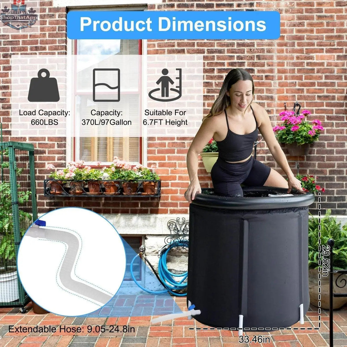 Large EX-STOCK Canada ice bath tub for adults with cover, portable cold plunge tub, folding ladder, 660LBS capacity, ideal for recovery.