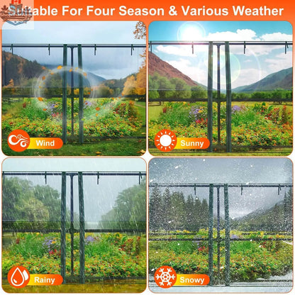 Portable mini greenhouse with waterproof UV-resistant PVC cover, roll-up zipper doors, ideal for indoor or outdoor gardening.