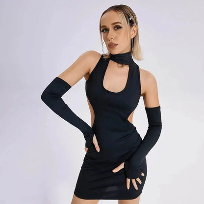 Y2K fashion mini dress by EX-STOCK Canada, slim bodycon short party night dress with a stylish, fitted silhouette.