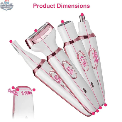 Electric hair shaver for women by EX-STOCK Canada, 4-in-1 painless trimmer and grooming solution with multiple attachments.