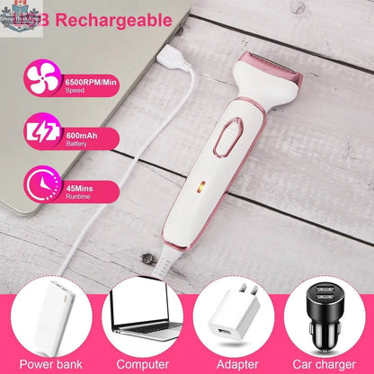 Electric hair shaver for women by EX-STOCK Canada, 4-in-1 painless trimmer for grooming and body hair removal.