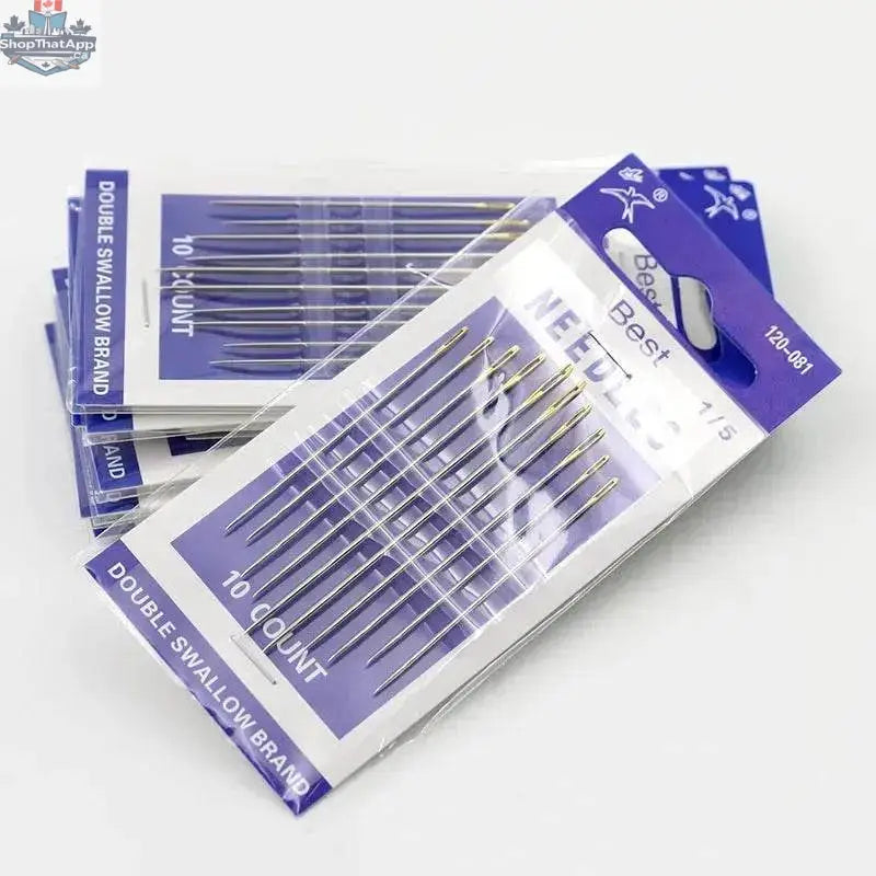 Set of 10 self-threading embroidery hand sewing needles by EX-STOCK Canada for easy hand sewing and embroidery projects.