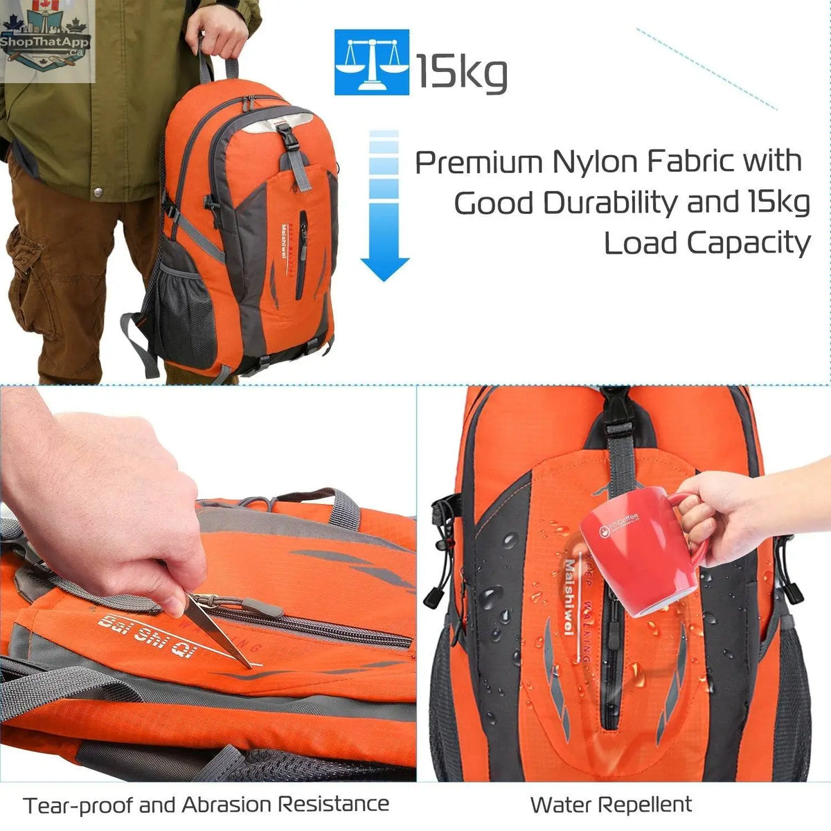 36L waterproof outdoor backpack, EX-STOCK Canada travel daypack with adjustable straps and multiple compartments, suitable for hiking and travel.