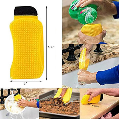 EX-STOCK Canada 3-in-1 kitchen scrub sponge with scrubbing, scraping, and squeegeeing features for versatile cleaning.