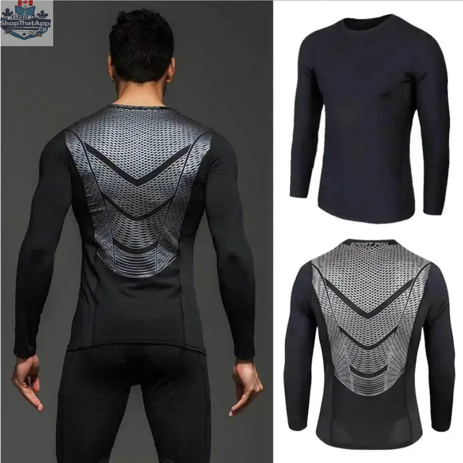 Men's workout sportswear set by EX-STOCK Canada, including a breathable training shirt and athletic pants for active performance.