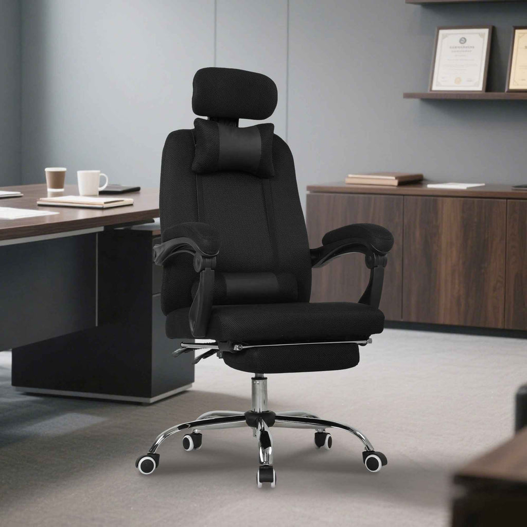 Brady Ergonomic Executive High Back Office Chair with Footrest and Lumbar Support-Black