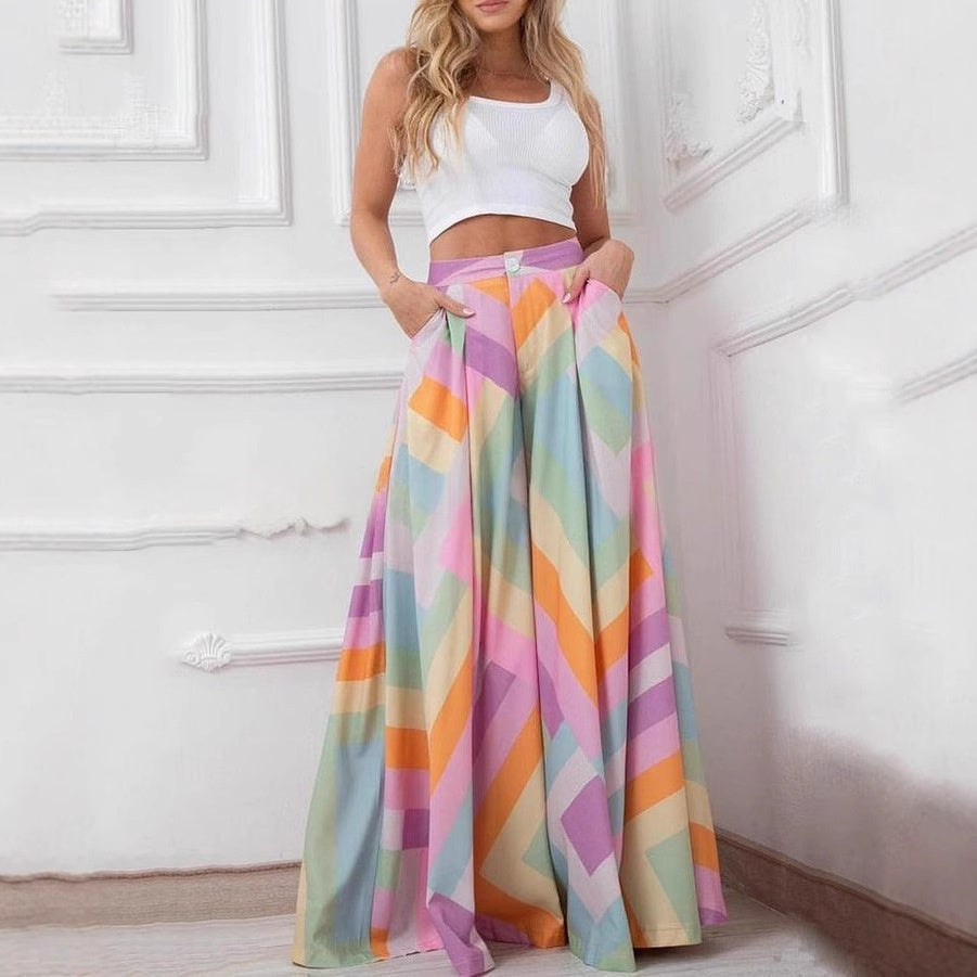 Solid-color High-waisted Wide-leg Pants For Women