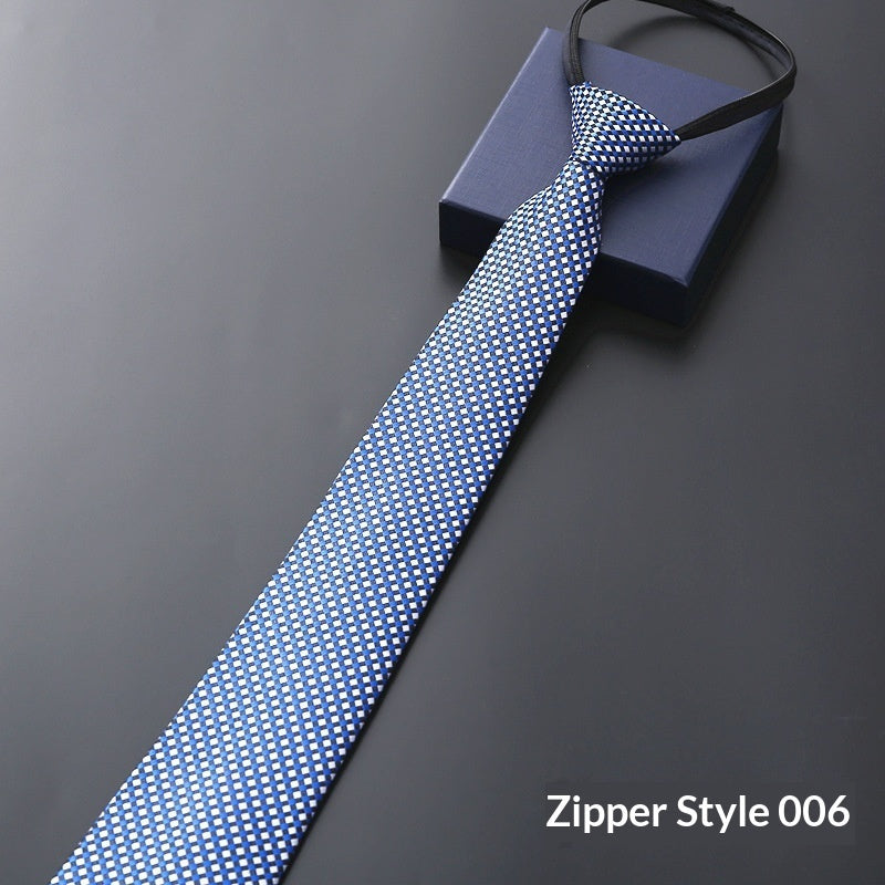 Mens Business Formal Zipper Tie With Blue Stripes
