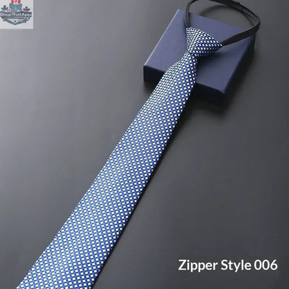 Mens Business Formal Zipper Tie With Blue Stripes - Shopthatapp.ca