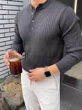 Button Detail Ribbed Knit Top for Men - Stylish Long Sleeve Design - Shopthatapp.ca