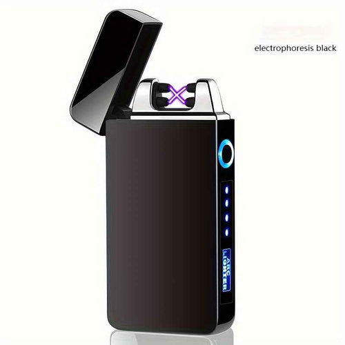 1pc Hot Electric Windproof Metal Lighter, Double Arc Flameless Plasma Rechargeable USB Lighter, LED Power Display Touch Sensor Lighter Christmas Gift
