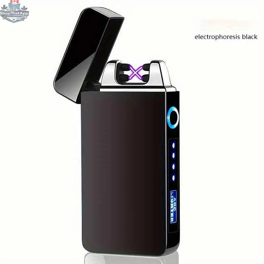 777tech plasma rechargeable electric lighter with metal body, double arc flameless design, LED display, touch sensor, windproof for Christmas
