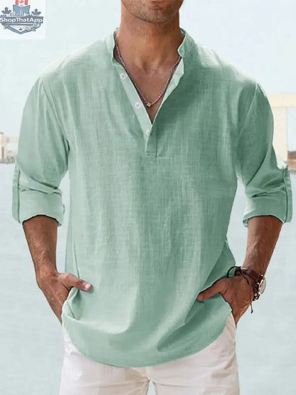 New Men's Casual Blouse Cotton Linen Shirt Loose Tops Long Sleeve Tee Shirt Spring Autumn Casual Handsome Men's Shirts - Shopthatapp.ca