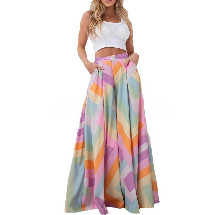 Solid-color High-waisted Wide-leg Pants For Women