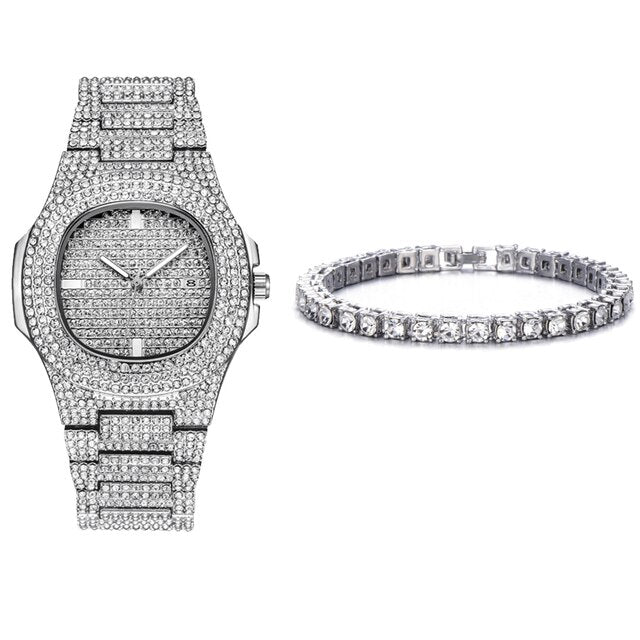 Elevate Your Style with Our Silver Tennis Bracelet and Watch Set