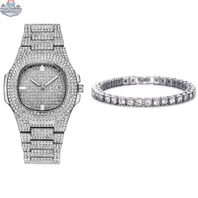 Elevate Your Style with Our Silver Tennis Bracelet and Watch Set - Shopthatapp.ca