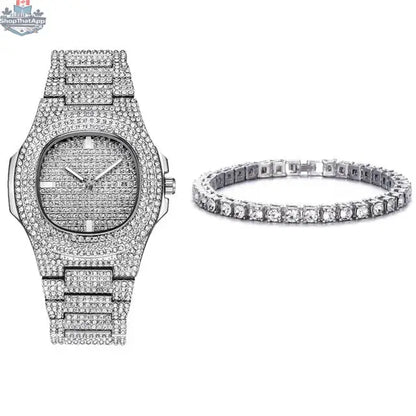 Elevate Your Style with Our Silver Tennis Bracelet and Watch Set - Shopthatapp.ca