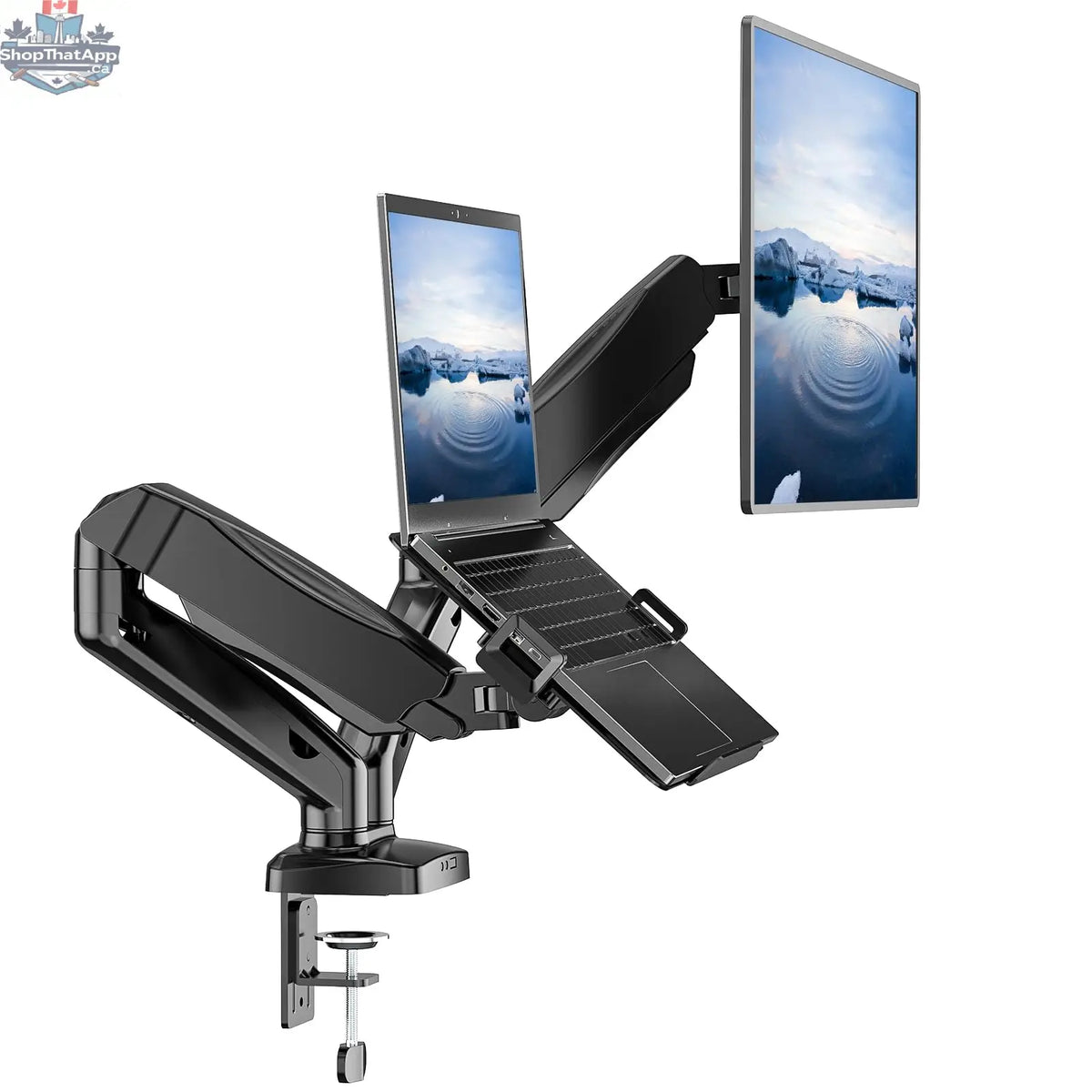 WALI Laptop Mount for Desk Laptop Arm Mount for 17"-32”Computer Screen and 11.6" - 17.3" NotebookDual Monitor Mount Holds up to 19.8lbs Laptop Tray Stand with Gas Spring Arm (GSMP002LP) Black - Shopthatapp.ca
