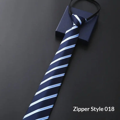 Mens Business Formal Zipper Tie With Blue Stripes - Shopthatapp.ca