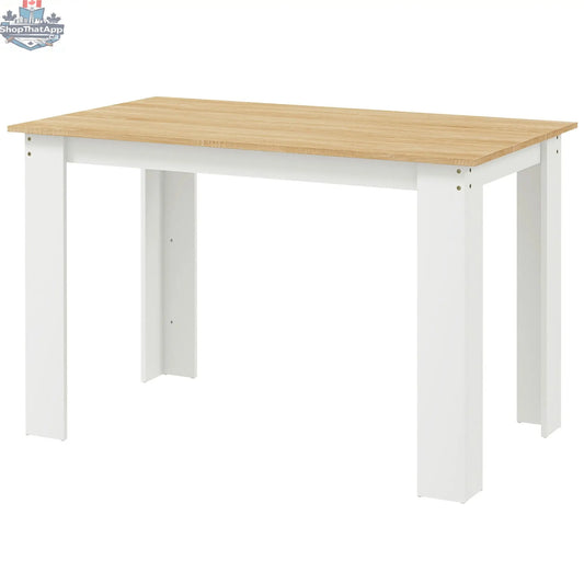 SLOTH Nation Spencer 47-inch oak dining table with four to six seats, showcasing a sturdy wooden surface and modern design.