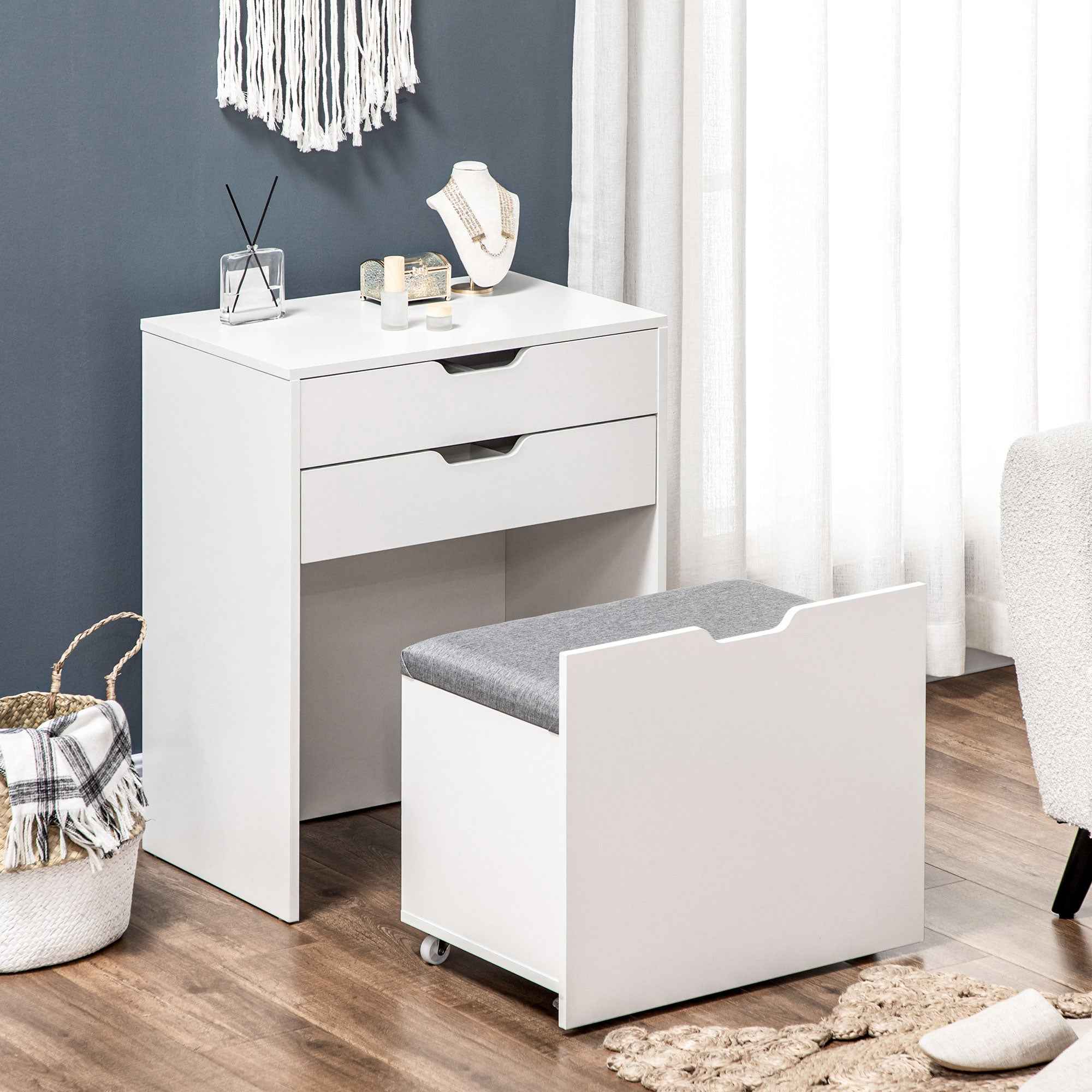 Alice Makeup Vanity Set with Flip Top Mirror-White